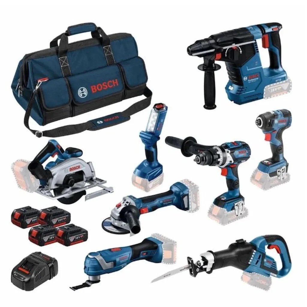 Kit Bosch Professional 8 Outils 18V + 4 Batteries GBA 5 Ah + Sac