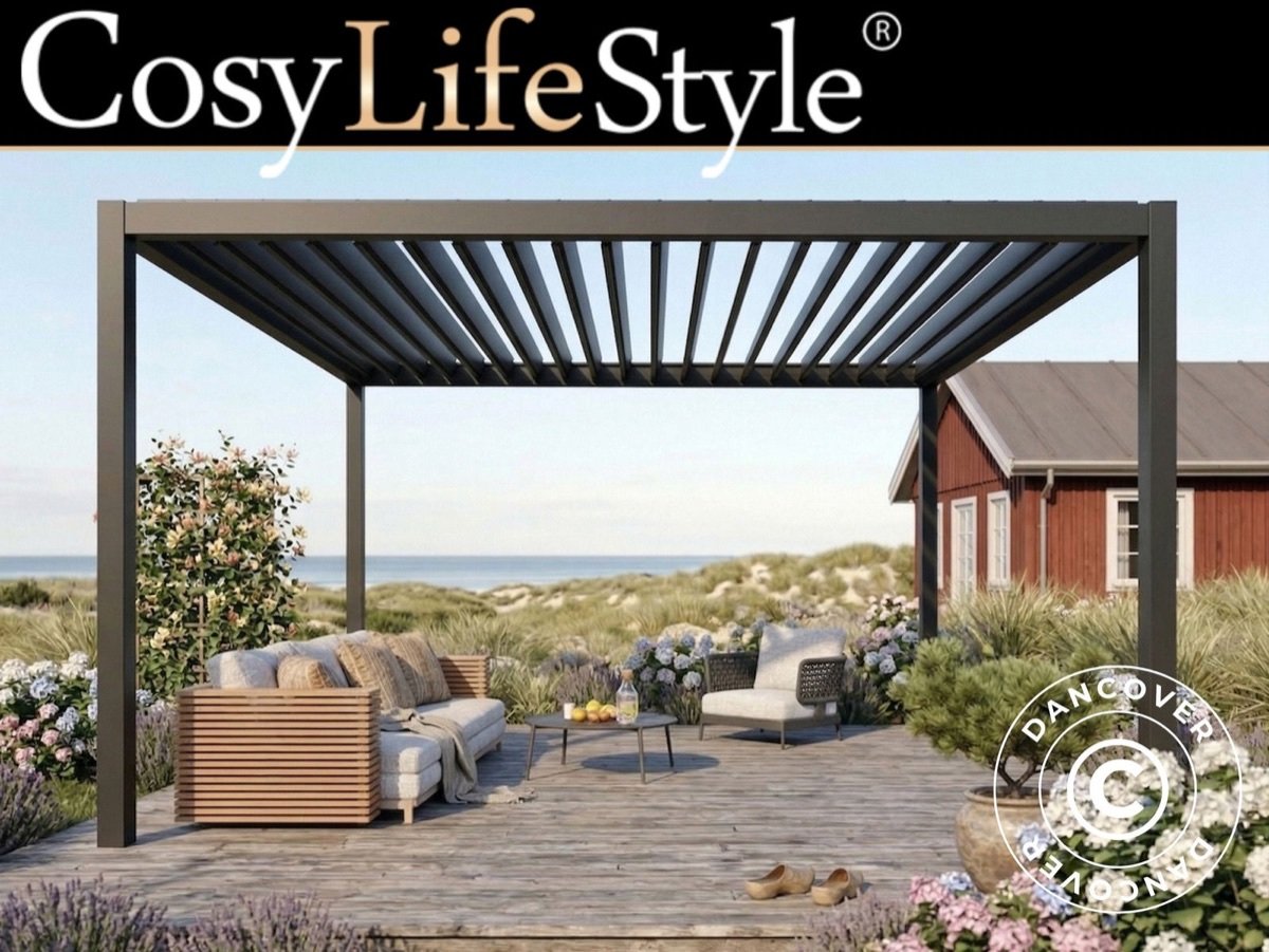 Pergola Bioclimatique San Pablo Steel S80 — 3×4 m Noir avec Lames Orientables à Manivelle